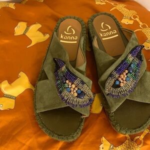Kanna Spanish suede beaded crossed sandals 6